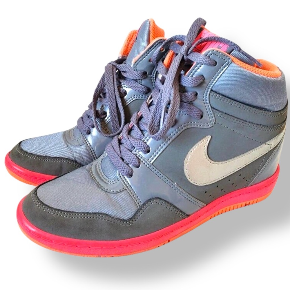 Nike Women's High-Top Athletic Sneakers in Gray with Pink Accents